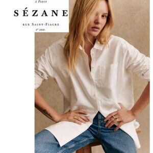 SEZANE Paris Max Oversize Shirt Casual Front Pocket Size M 36 Classic Design
